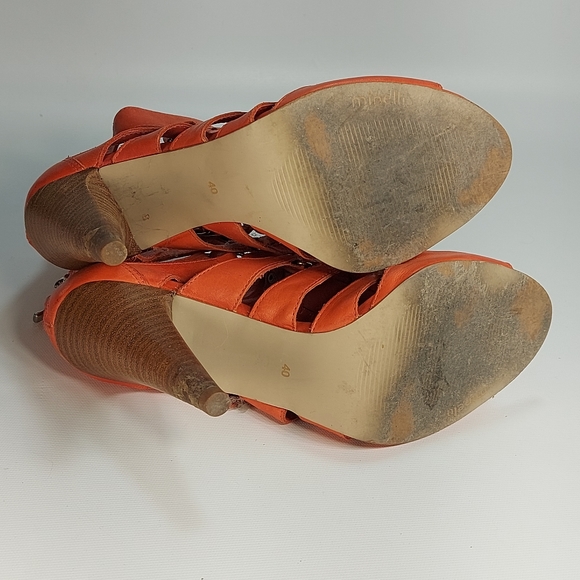 Minelli Salmon Leather Open High Heel Sandal Booties, 40 - Picture 9 of 10